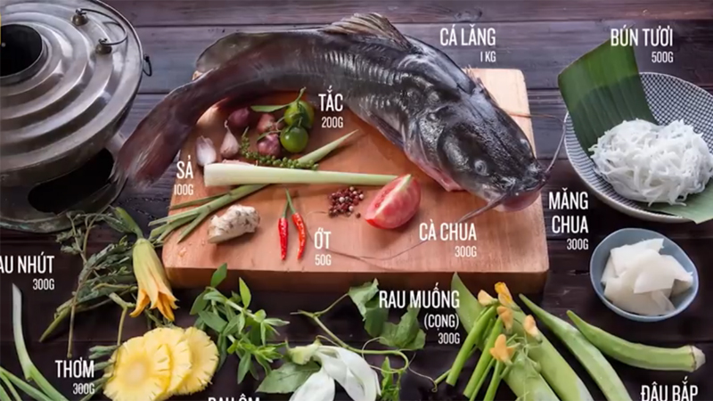Nguyên liệu món lẩu cá lăng măng chua