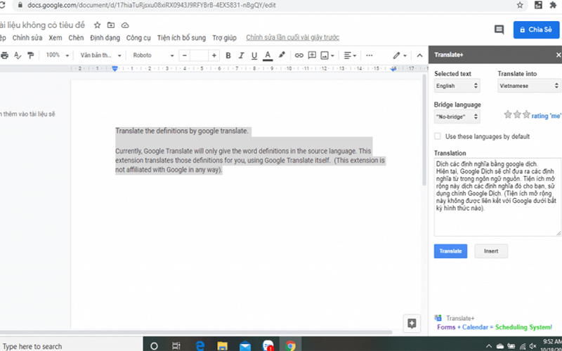 14 tiện ích bổ sung hữu ích giúp việc sử dụng Google Docs trở nên dễ dàng hơn > Translate Plus: Tiện ích dịch thuật