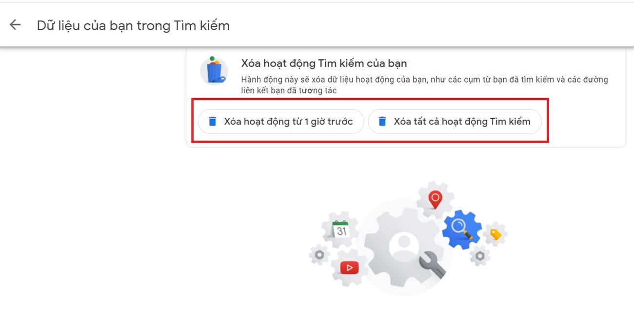 Xóa hoạt động trên tài khoản Google Account