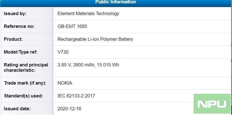 Một smartphone Nokia mới với pin 4.000mAh, hỗ trợ sạc nhanh 15W vừa đạt chứng nhận an toàn tại TUV