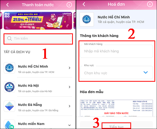Bước 3: Chọn đơn vị cung cấp nước ở khu vực của bạn và nhập thông tin khách hàng Bước 3: Chọn đơn vị cung cấp nước ở khu vực của bạn và nhập thông tin khách hàng