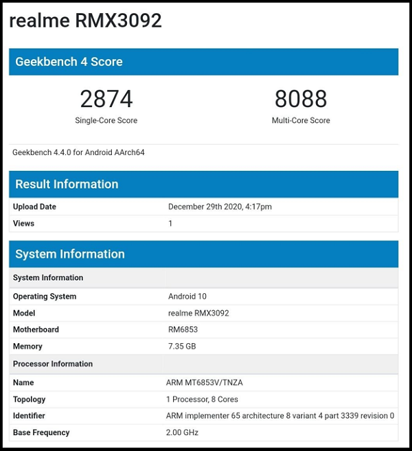 Realme 8 lộ diện trên Geekbench Realme 8 lộ diện trên Geekbench