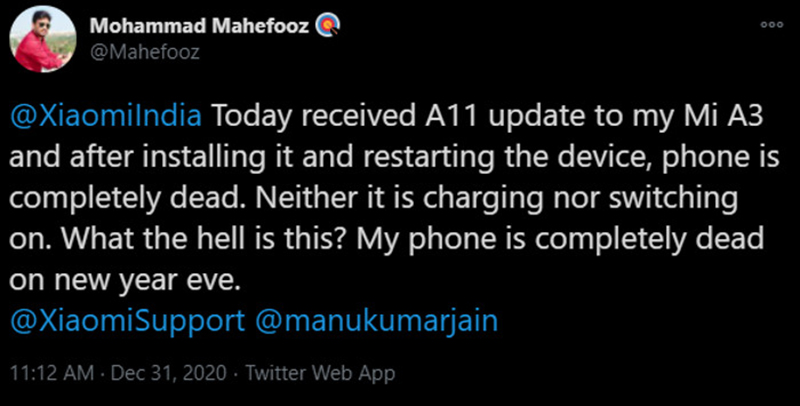 Người dùng Mi A3 phàn nàn sau khi lên Android 11 Người dùng Mi A3 phàn nàn sau khi lên Android 11