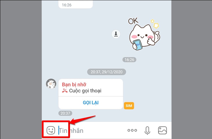 Nhấp vào biểu tượng sticker 