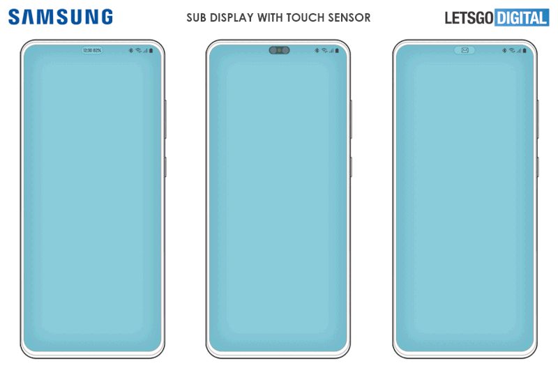 Bản phác thảo smartphone Samsung có màn hình phụ để che đi lỗ khoét camera selfie của LetsGoDiGital