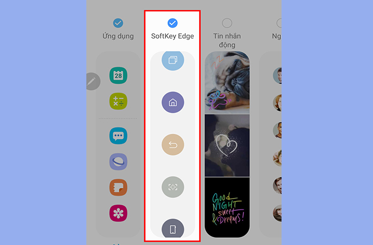 Bấm tải về tiện ích Softkey Edge trong kho Galaxy Store bằng cách stick vào biểu tượng hình tròn