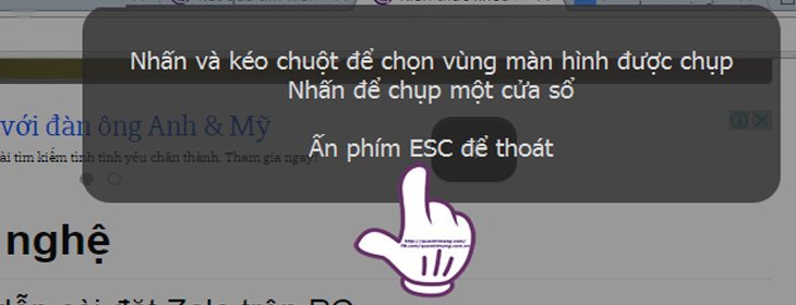 Bước 2: Ngay khi nhấn vào tùy chọn, bạn sẽ được đưa đến giao diện chụp ảnh màn hình, kèm theo đó là hướng dẫn cách chụp.