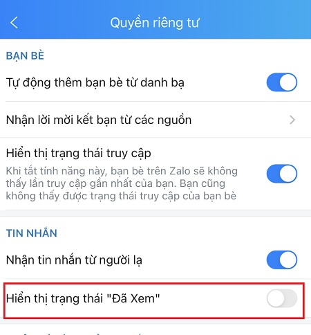 Tắt Hiển thị trang thái 