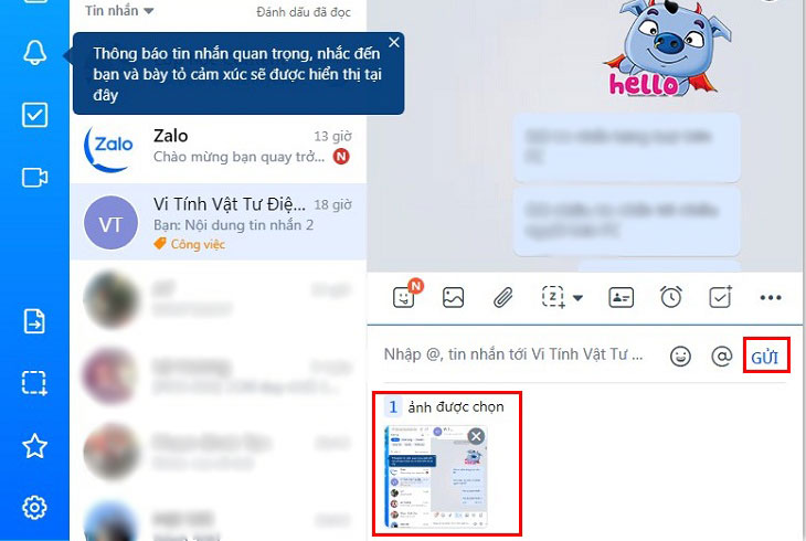 Cách chụp hình kèm cửa sổ của Zalo