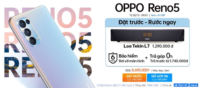 Giá tốt, cấu hình mạnh mẽ cùng camera chất lượng, OPPO Reno5 đạt doanh số kỷ lục tới 21.000 đơn cọc chỉ trong 4 ngày