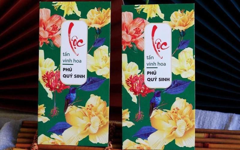 Bao lì xì chữ Phúc - Lộc - Thọ kiểu chữ thư pháp và nền hoa văn