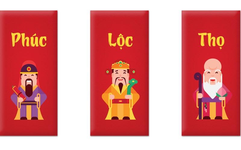 Bao lì xì Phúc - Lộc - Thọ với hình 3 vị Phúc - Lộc - Thọ