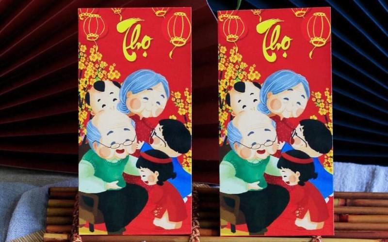 Bao lì xì chữ Phúc - Lộc - Thọ hình vẽ ngày Tết