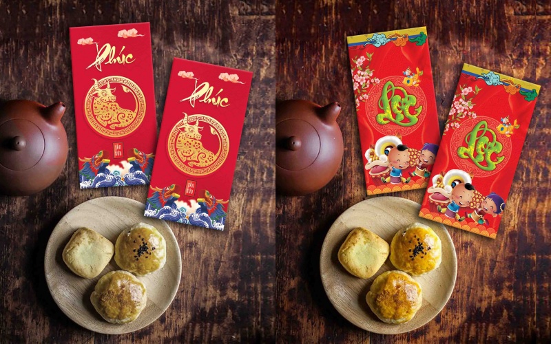 Bao lì xì chữ Phúc - Lộc - Thọ hình vẽ ngày Tết