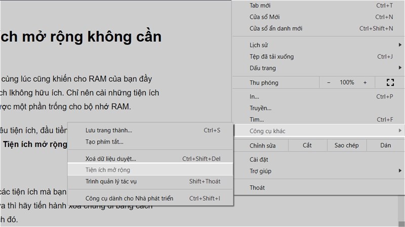 RAM để sử dụng Chrome