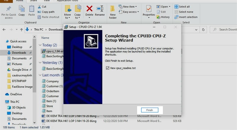 Phím tắt CPU Z Phím tắt CPU Z