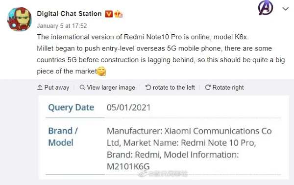 Anh rò rỉ thông tin Redmi Note 10 Pro 5G