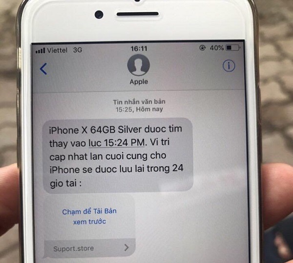 Tin nhắn hỗ trợ lấy lại tài khoản iCloud được gửi từ tài khoản mạo danh và đường link dẫn tới website giả Tin nhắn hỗ trợ lấy lại tài khoản iCloud được gửi từ tài khoản mạo danh và đường link dẫn tới website giả