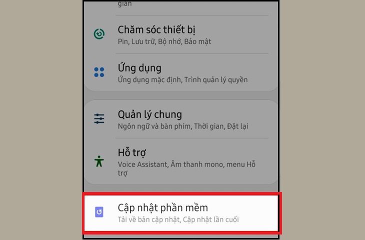 Chọn mục cập nhật phần mềm