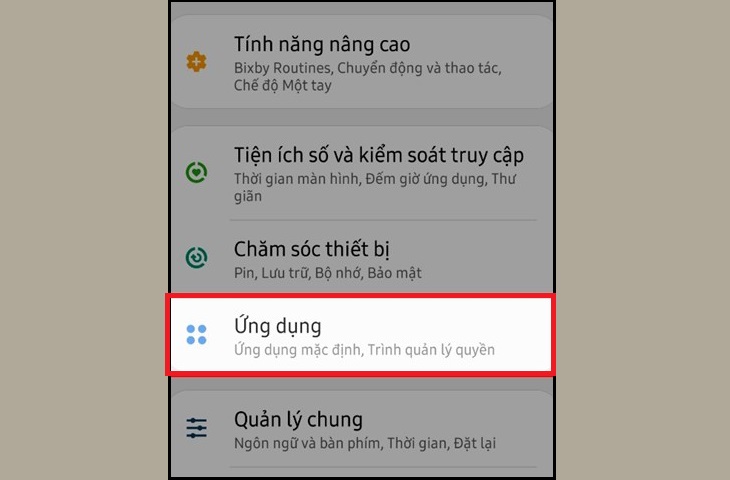 Chọn mục Ứng dụng