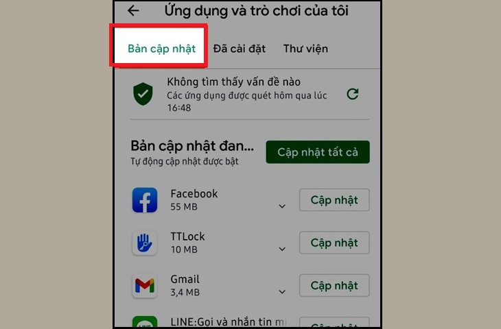 Chọn mục Bản cập nhật.