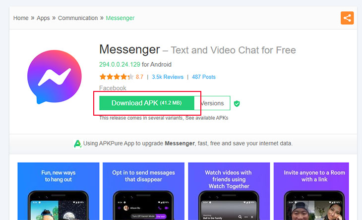 Hướng dẫn tải và cài đặt Messenger Apk cho điện thoại, máy tính bảng Android > Tải về Messenger Apk