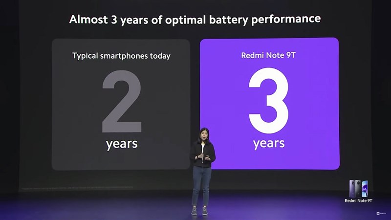 Xiaomi Redmi Note 9T 5G với viên pin có tuổi thọ 3 năm