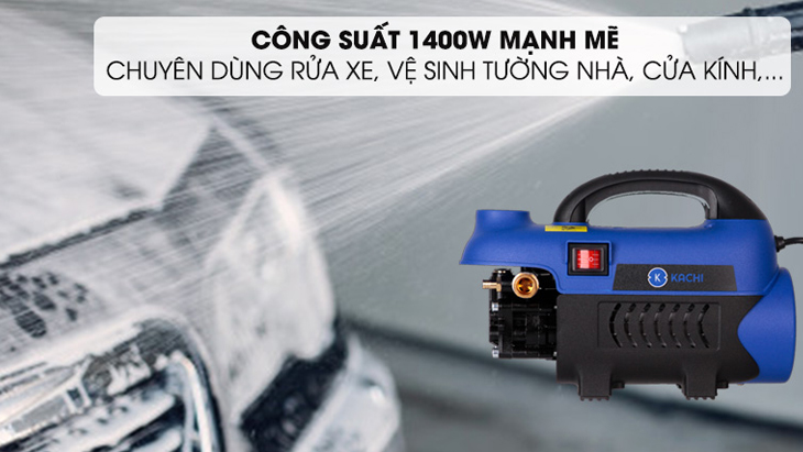 Máy xịt rửa áp lực cao Kachi MK-164 1400W có công suất 1400W mạnh mẽ đánh bật vết bẩn cứng đầu