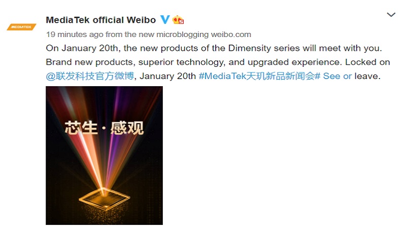 Bài đăng của Media Tek trên mạng xã hội Weibo