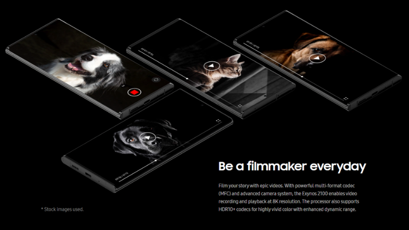 Ngoài ra, Exynos 2100 còn hỗ trợ quay video ở các chế độ như 8K/30 FPS, 8K/60 FPS và 4K/120 FPS. Ngoài ra, Exynos 2100 còn hỗ trợ quay video ở các chế độ như 8K/30 FPS, 8K/60 FPS và 4K/120 FPS.