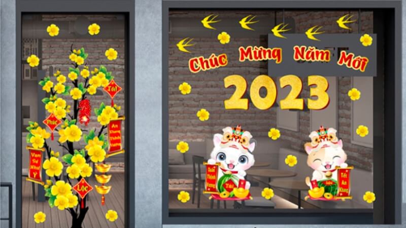 23 mẫu decal trang trí cửa kính Tết 2024 đẹp, nên sắm ngay