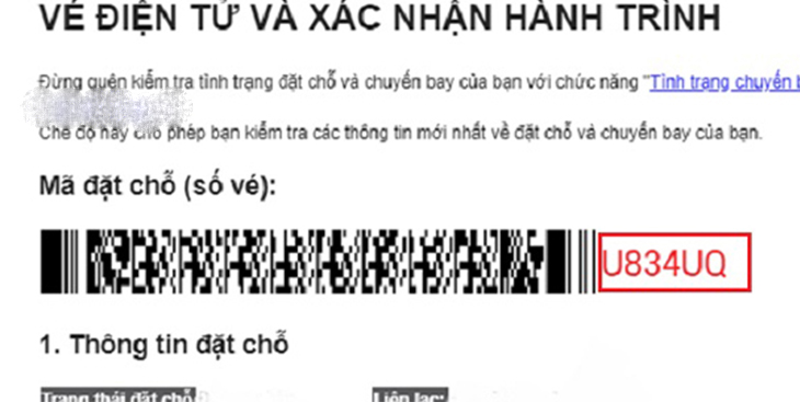 Mã đặt chỗ vé máy bay