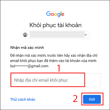 nhập địa chỉ email khôi phục