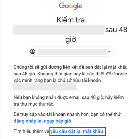 Kiểm tra email khôi phục và đặt lại mật khẩu mới