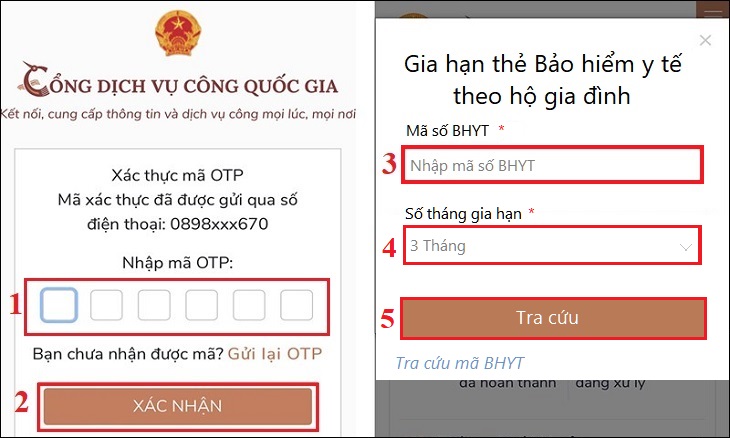 Tiếp tục điền mã số BHYT gồm 15 ký tự (cả chữ viết và chữ số), thời gian muốn gia hạn (3 - 12 tháng) và bấm Tra cứu