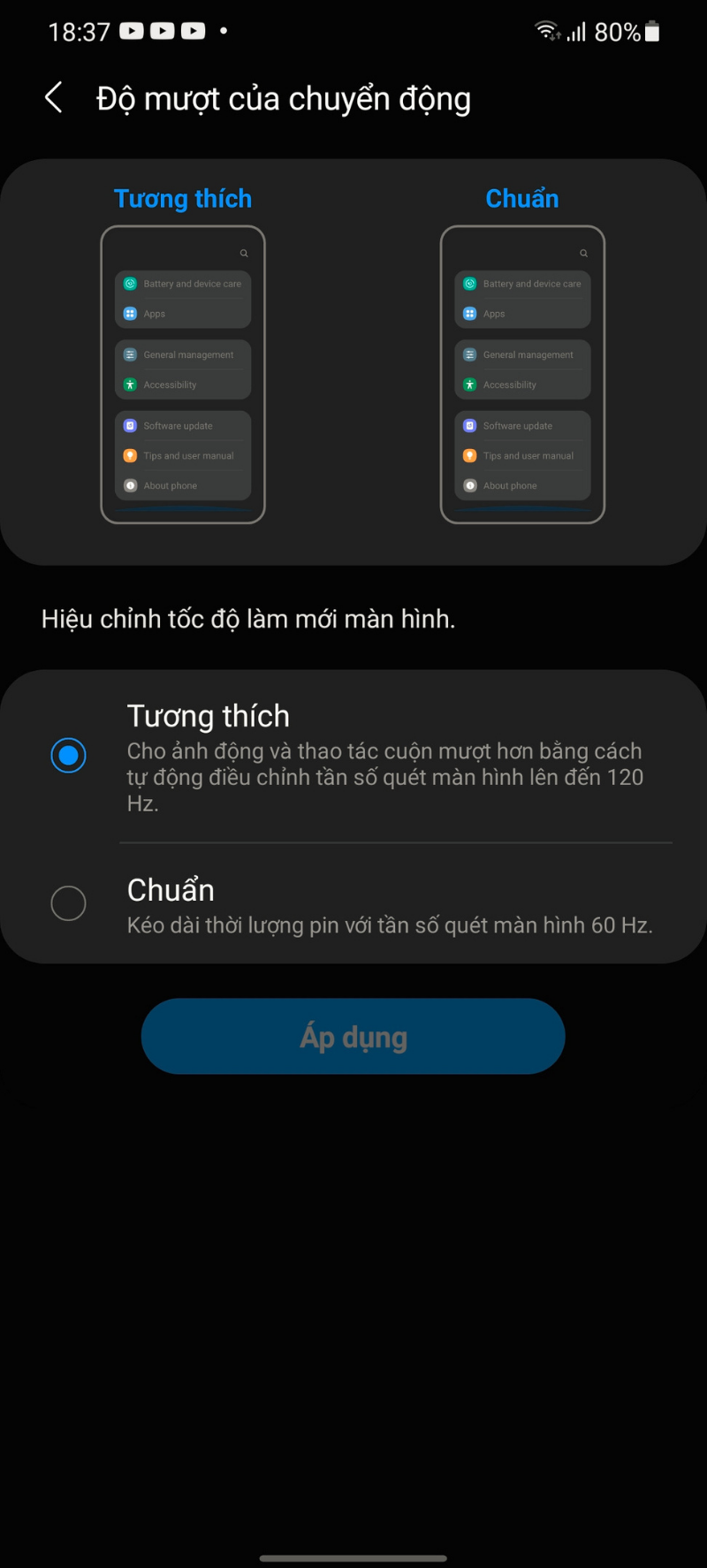 Galaxy S21+ được trang bị tính năng tự động điều chỉnh tốc độ làm tươi (từ 10 Hz đến 120 Hz) khá xịn. Galaxy S21+ được trang bị tính năng tự động điều chỉnh tốc độ làm tươi (từ 10 Hz đến 120 Hz) khá xịn.