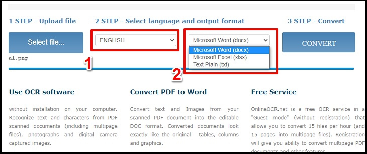 bạn thiết lập ngôn ngữ và chọn định dạng file mà bạn muốn chuyển.