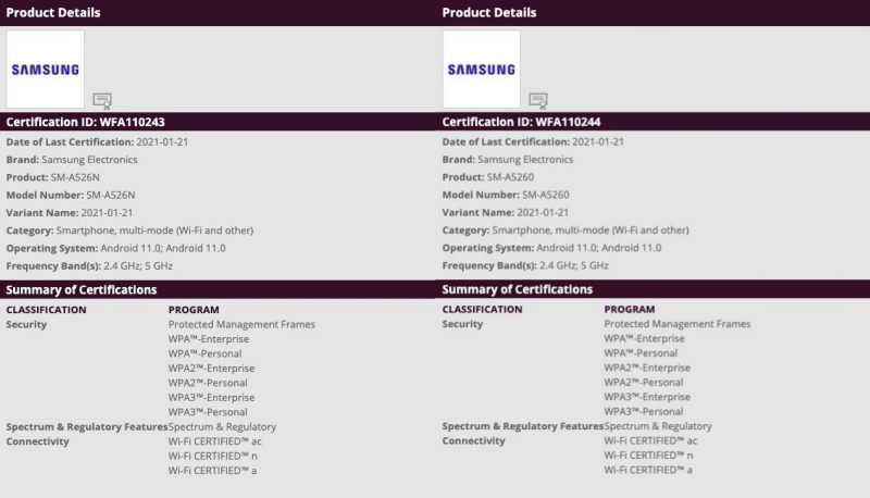 Samsung Galaxy A52 5G đạt chứng nhận Wi-Fi Alliance Samsung Galaxy A52 5G đạt chứng nhận Wi-Fi Alliance