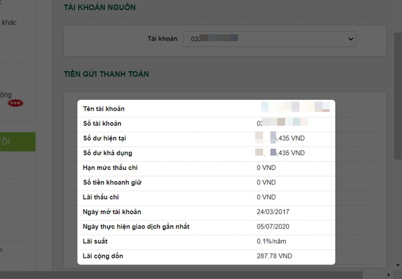 Bước 4: Tại mục trên này, bạn có thể biết được thông tin chi tiết về số dư của mình hoặc các giao dịch gần đây.