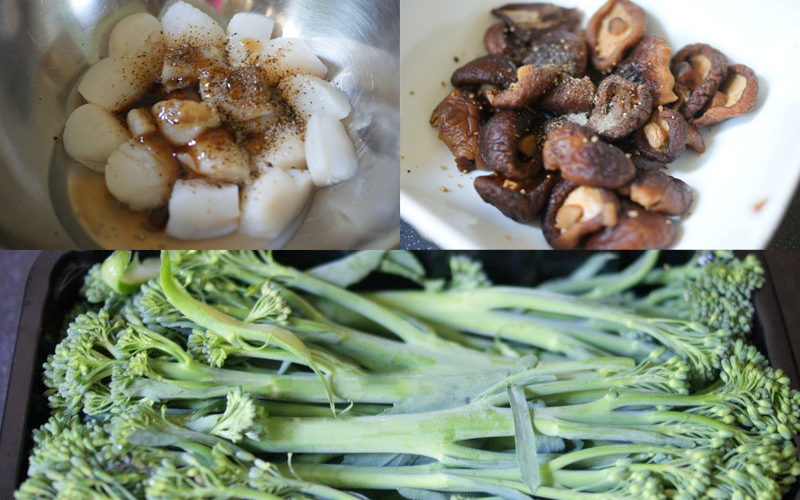Sơ chế các nguyên liệu làm món cồi sò điệp xào bông cải
