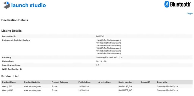 Samsung Galaxy F62 và Galaxy M62 với pin dung lượng lên tới 7.000mAh vừa được xác nhận tên gọi chính thức Samsung Galaxy F62 và Galaxy M62 với pin dung lượng lên tới 7.000mAh vừa được xác nhận tên gọi chính thức