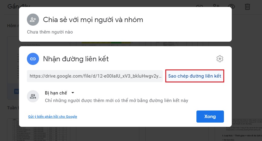 Cách gửi file dung lượng lớn qua Messenger bằng Google Drive không phải ai cũng biết > Bước 4: Sao chép đường liên kết