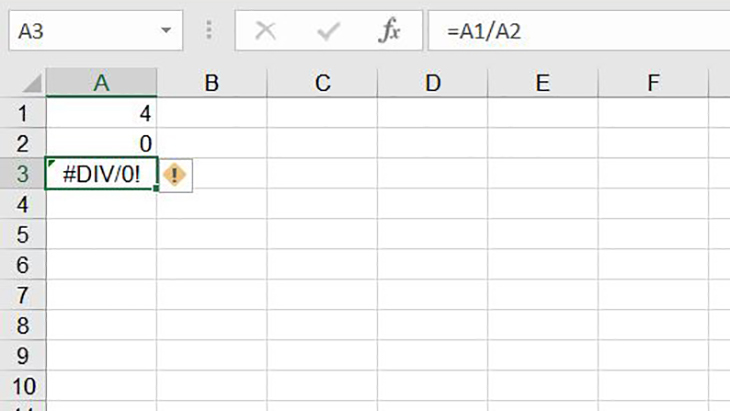 8 thông báo mã lỗi Excel phổ biến. Nguyên nhân, cách sửa lỗi nhanh, đơn giản > Lỗi chia cho 0
