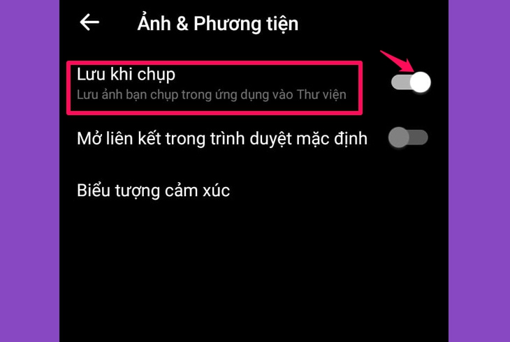 Cách bật/tắt chế độ lưu tự động hình ảnh trên Messenger về điện thoại > Gạt nút kích hoạt.