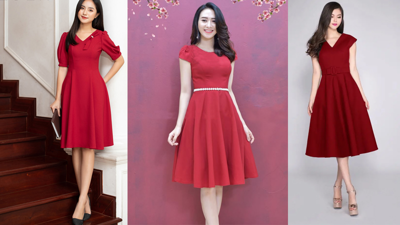 Đầm tết nữ dễ thương có 3 màu Hồng, Trắng. Đỏ mã [TETCA] - Đầm, váy nữ |  ThờiTrangNữ.vn