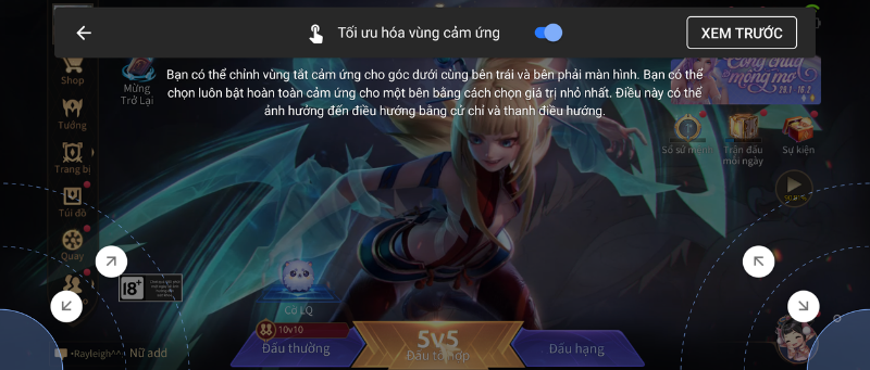 Tính năng tối ưu hóa những vùng cảm ứng nhiều trong Game enhancer.