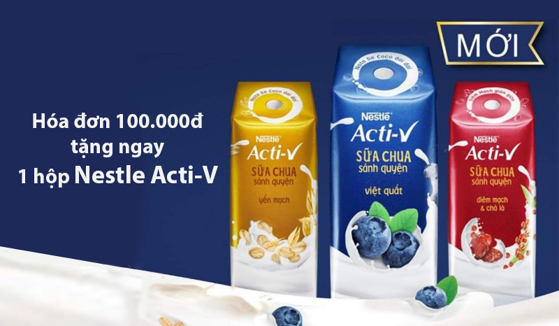 Hóa đơn từ 100.000đ được tặng 1 hộp sữa Neslte 180ml Hóa đơn từ 100.000đ được tặng 1 hộp sữa Neslte 180ml