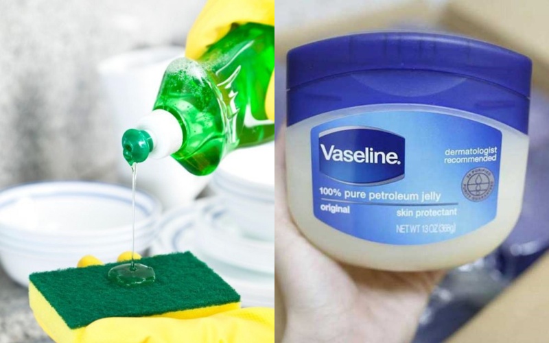 Dùng sáp Vaseline và nước rửa chén