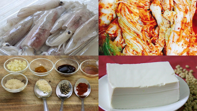 Nguyên liệu làm món canh mực kim chi đậu hũ Nguyên liệu làm món canh mực kim chi đậu hũ