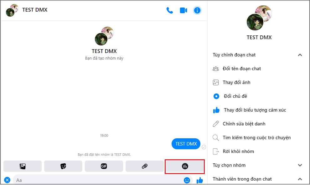 Hướng dẫn tạo cuộc thăm dò ý kiến trên ứng dụng Facebook Messenger > Bước 3: Nhấn vào biểu tượng dấu + bên góc trái và chọn biểu tượng Thăm dò ý kiến